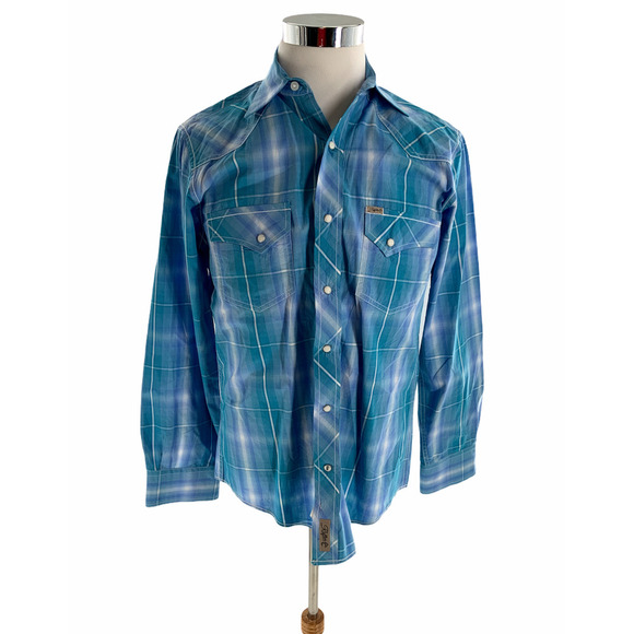 Rafter C Western Shadow Plaid Shirt Mens S Long Sleeve Pearl Snap Casual Preppy - Picture 1 of 6